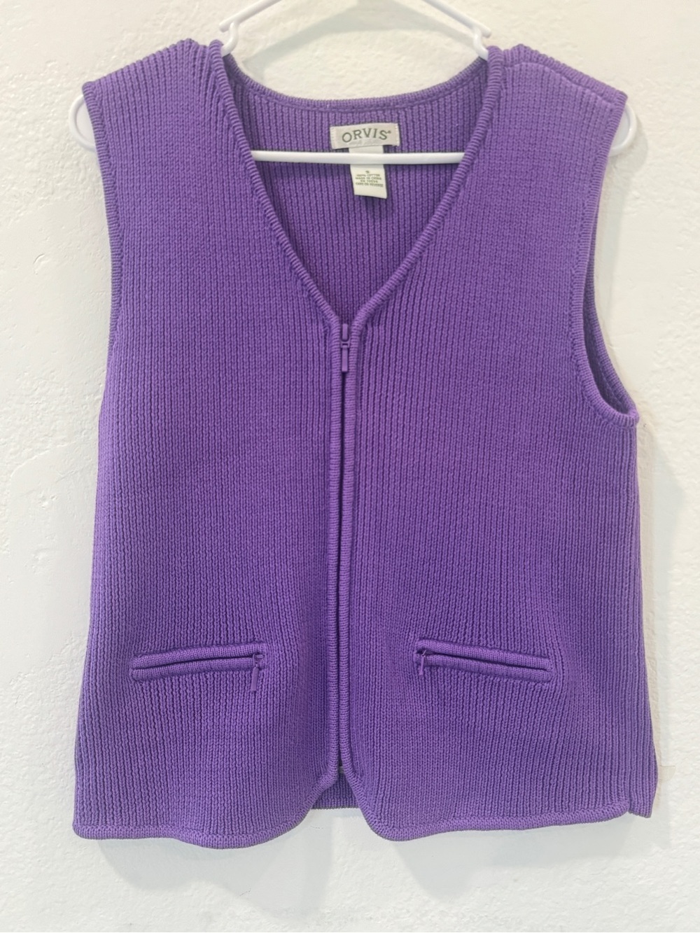 Orvis Purple V-Neck Zip Front Knit Vest Size Small